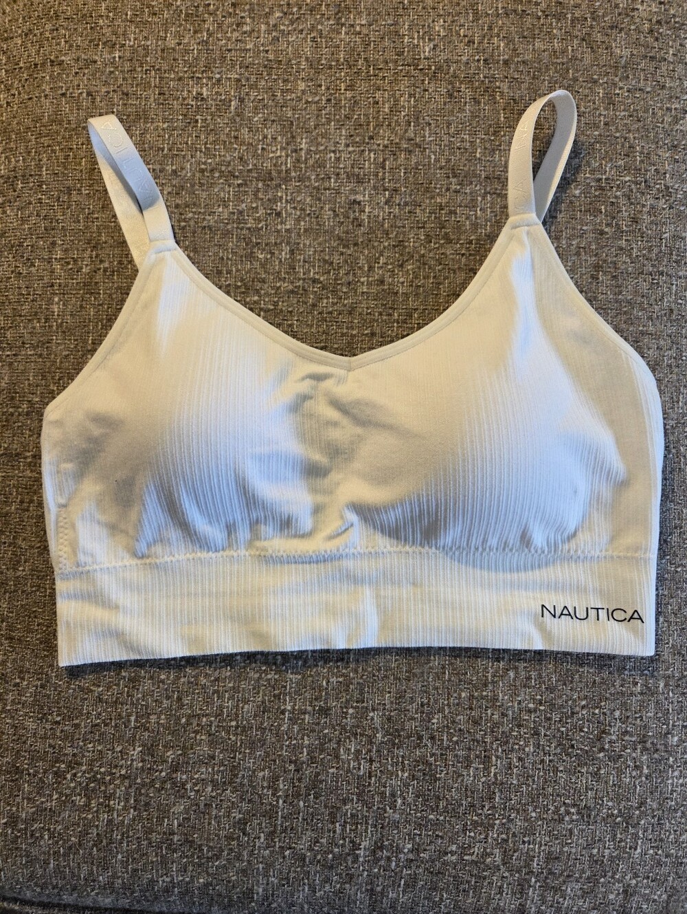 Nautica Intimates Women's Sports Bra 2X White Ribbed Paded Adjustable Straps